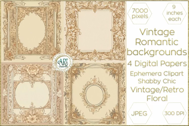 Vintage Classic digital papers Bohemian Floral fantasy art