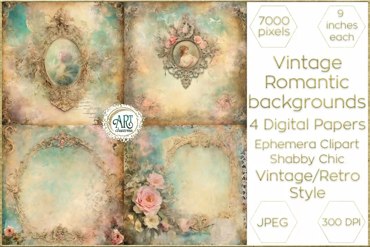 Vintage Watercolor Old Romantic Digital Paper Bohemian Decor
