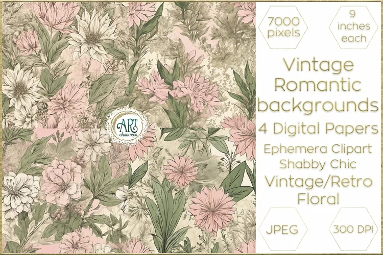 Vintage Floral Watercolor Old Romantic Digital Paper Bohemia