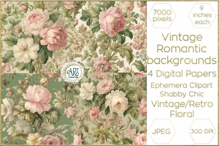 Vintage Floral Sketch Old Romantic Digital Paper Bohemian