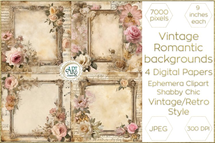 Watercolor Vintage dusty pink Floral Frame Digital Papers
