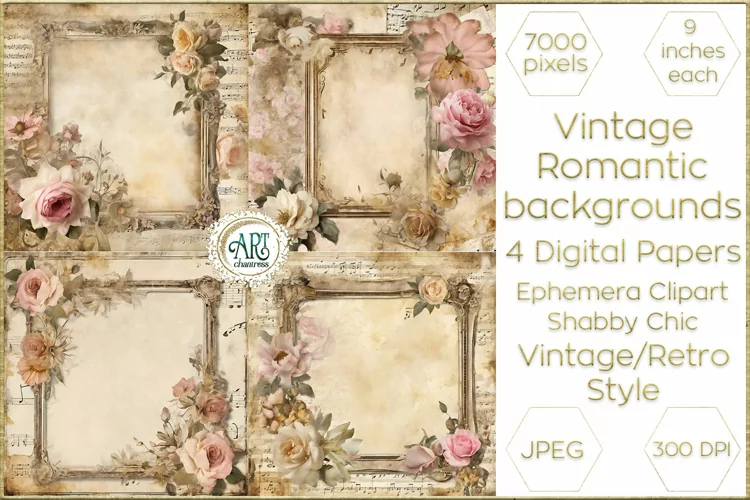 Watercolor Vintage dusty pink Floral Frame Digital Papers