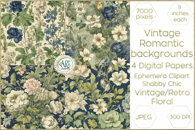 Vintage Floral Sketch Old Romantic Digital Paper Bohemian