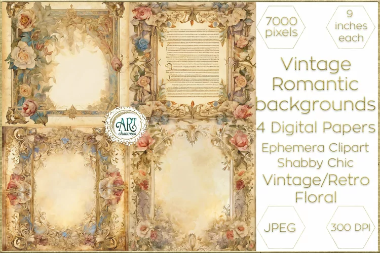 Vintage Classic digital papers Bohemian Floral fantasy art