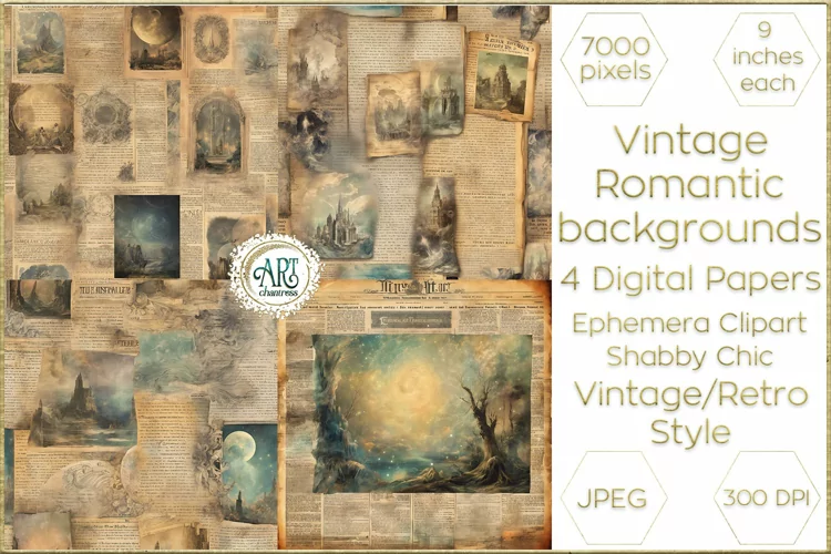 Vintage Old Fantasy Books Pages digital papers Boho Graphics