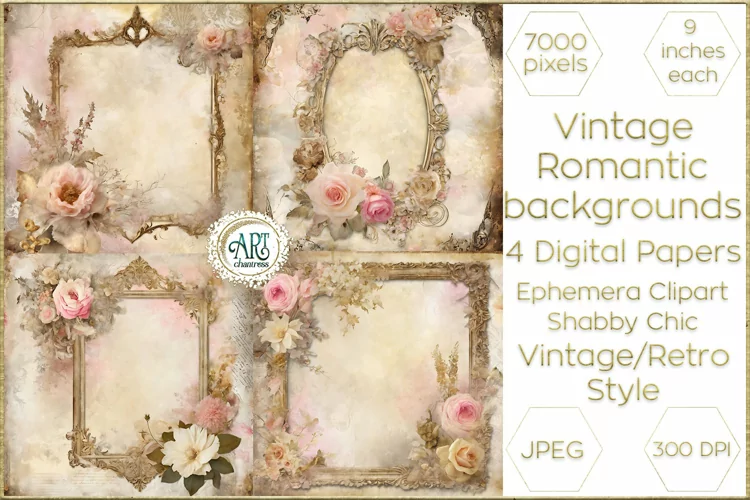 Vintage Rosey Mauve digital papers Boho Flowers old texture