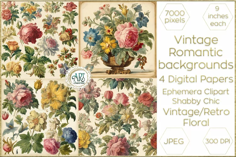 Vintage Classic digital papers Bohemian Floral fantasy art