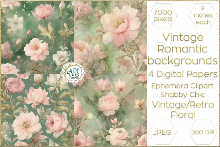 Vintage Classic digital papers Bohemian Floral fantasy art