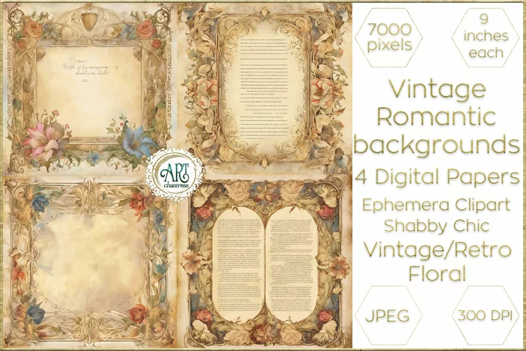 Vintage Watercolor Floral Frame Papers backgrounds Ephemera