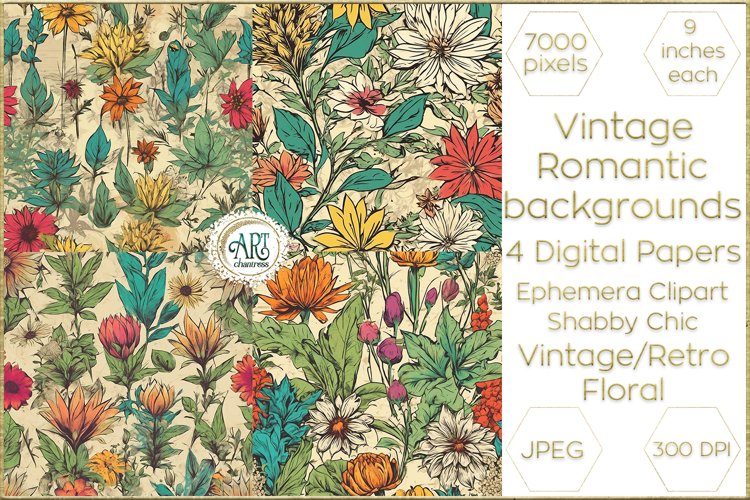 Vintage Classic digital papers Bohemian Floral fantasy art