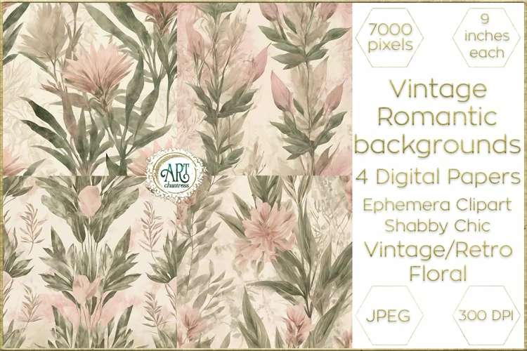 Vintage Floral Watercolor Old Romantic Digital Paper Bohemia