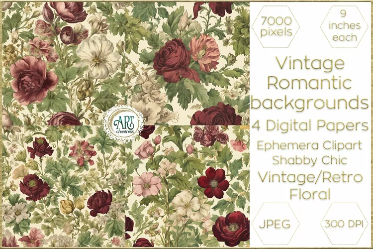 Vintage Classic digital papers Bohemian Floral fantasy art