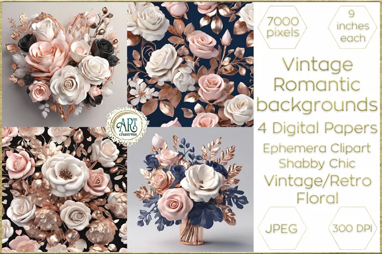 Valentines Day Floral Illustration Digital Paper Floral Deco