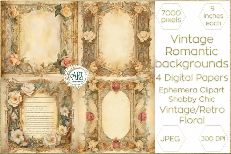 Victorian Ecru French red rose silk Scrapbook digital paper