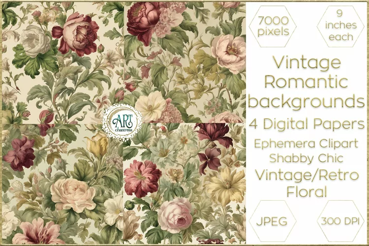 Watercolor Vintage Old Book Pages Floral Digital Paper Decor