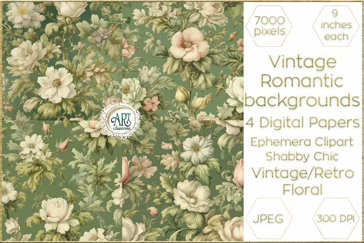 Watercolor Vintage Old Book Pages Floral Digital Paper Decor