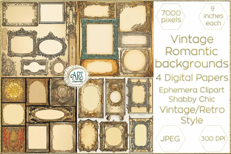 Watercolor Vintage Old Frames Digital Paper Old Texture Soft
