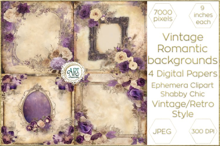 Watercolor Vintage Purple Digital Paper Shabby Chic Bohemian