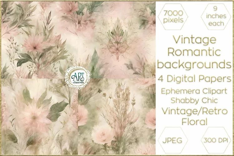 Watercolor Vintage Old Book Pages Floral Digital Paper Decor