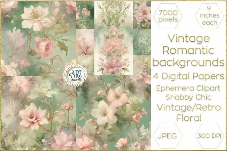 Watercolor Vintage Old Book Pages Floral Digital Paper Decor