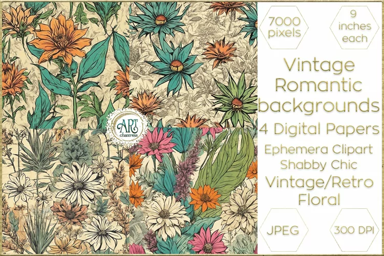 Watercolor Vintage Old Book Pages Floral Digital Paper Decor
