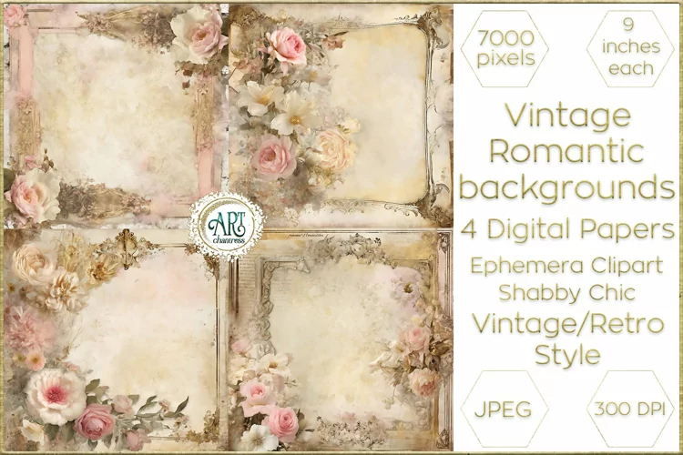 Watercolor Ivory Vintage Digital Paper Shabby Chic Bohemian