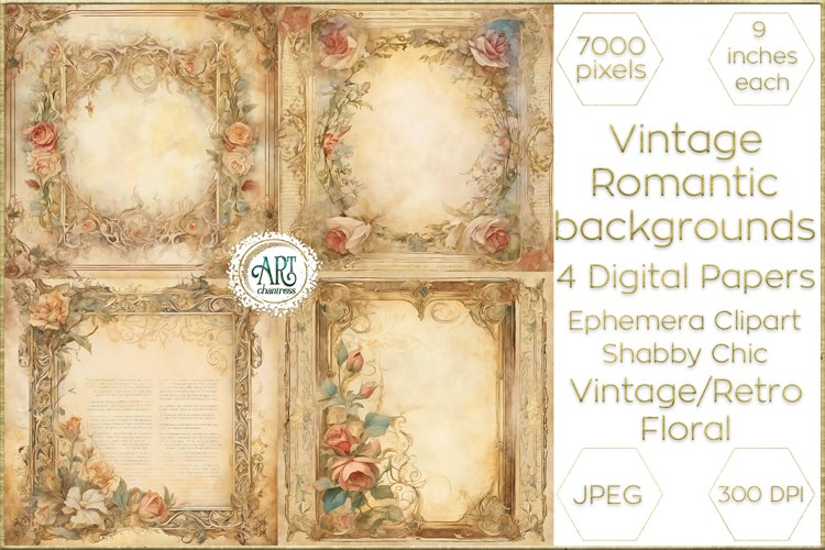 Vintage Classic digital papers Bohemian Flowers old textures