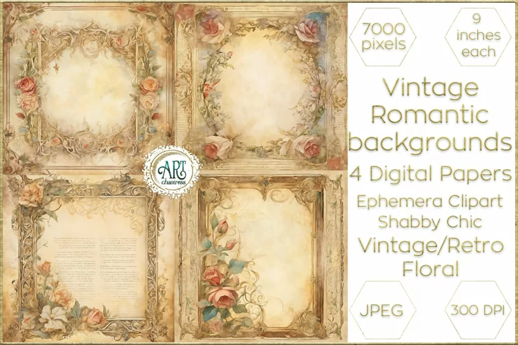 Vintage Classic digital papers Bohemian Flowers old textures