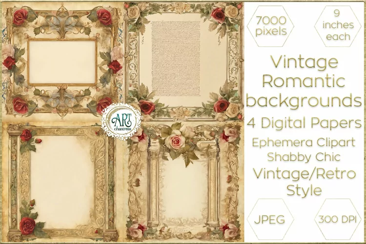 Vintage Classic digital papers Bohemian Flowers old textures