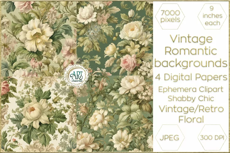 Vintage Floral watercolor Elegant Decor Digital Papers Retro