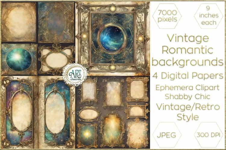 Vintage Classic digital papers Bohemian frames old textures