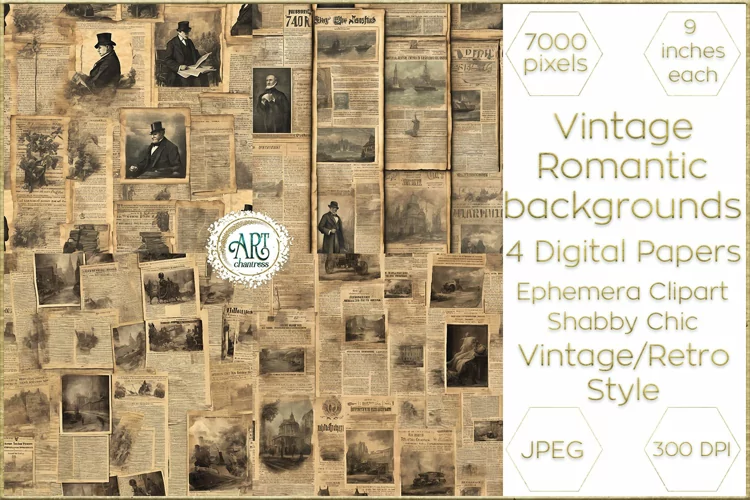 Victorian Old Newspapers Scrapbook digital papers textures