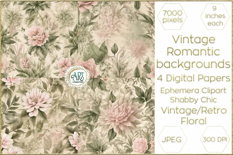 Watercolor Vintage Old Book Pages Floral Digital Paper Decor