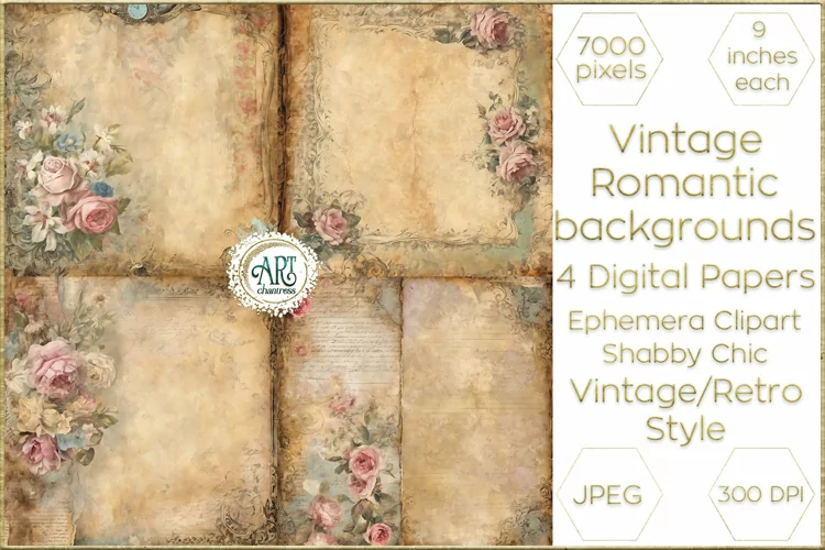 Vintage Classic digital papers Bohemian roses pink old decor