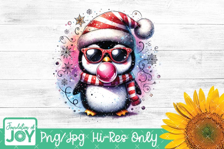 Christmas penguin sublimation design, splatter sublimation