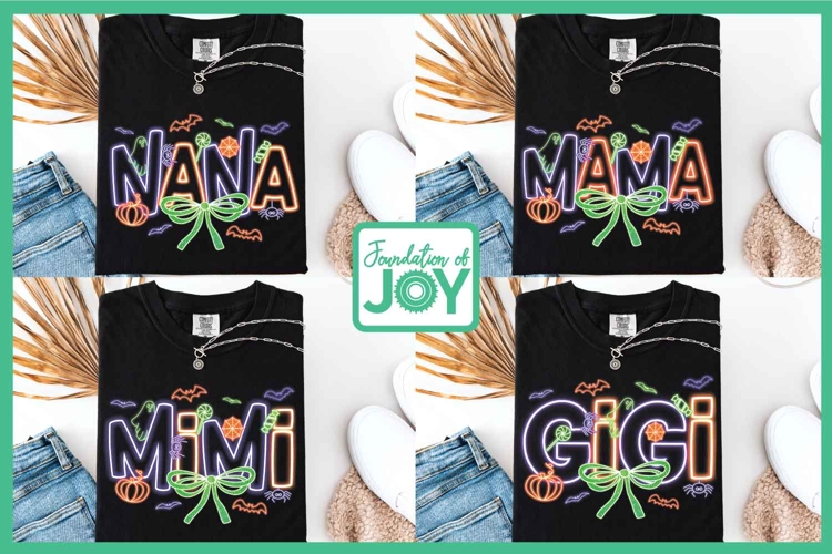 Neon Halloween MaMa, Png Bundle, Family Halloween