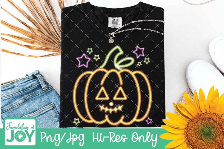 Neon Pumpkin png, neon Jackolatern, Cute kids halloween