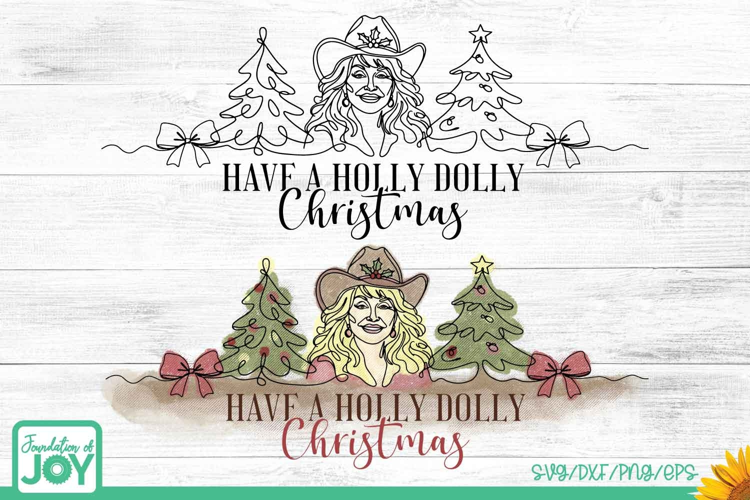 Holly Dolly Christmas, Continuous Line art, Country XMAS png
