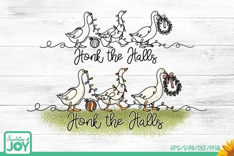 Honk the Halls SVG, Christmas Goose Line Art, Funny Holiday example image 1