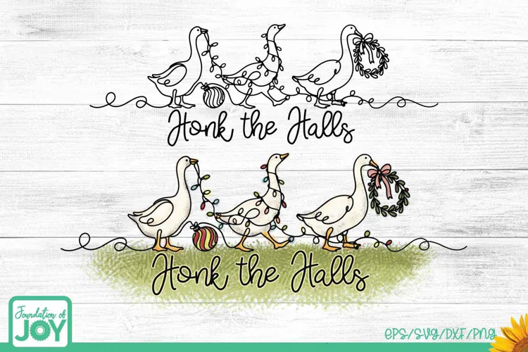 Honk the Halls SVG, Christmas Goose Line Art, Funny Holiday