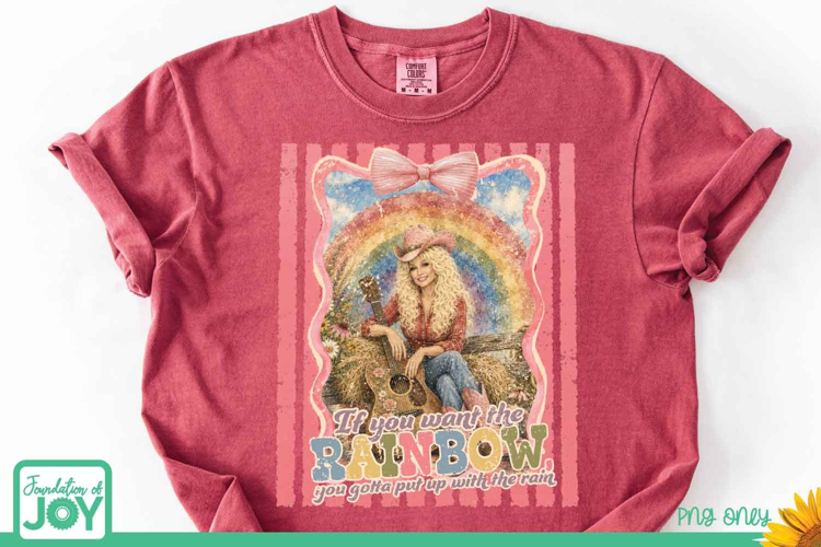 Rainbow Dolly png, Preppy Dolly Quote, Pink retro Country