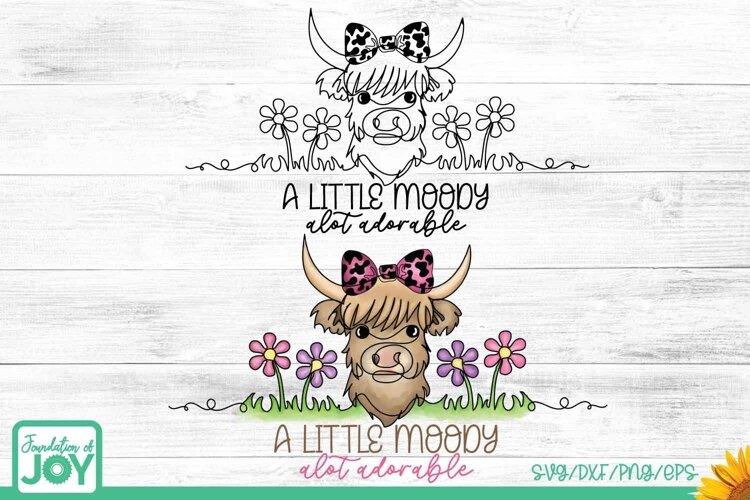Just a little moody png, Highland Cow svg, Continuous Line example image 1