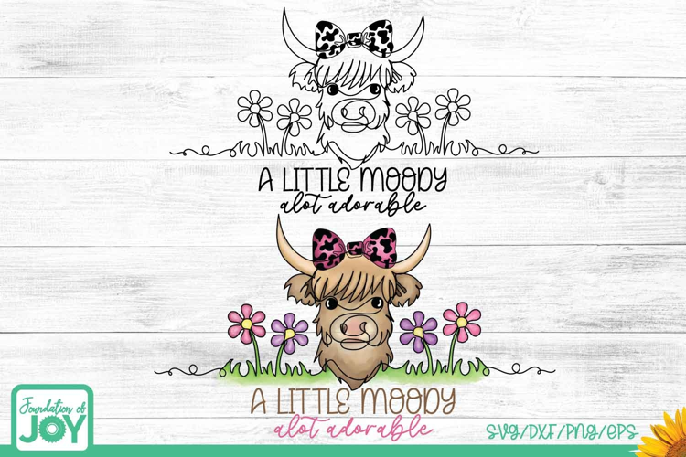 Just a little moody png, Highland Cow svg, Continuous Line