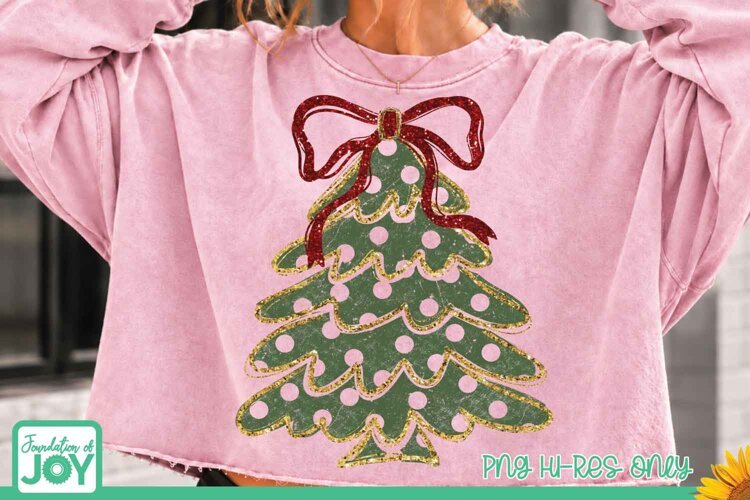 Christmas Tree PNG, Coquette Bow Christmas PNG, Polka Dots example image 1