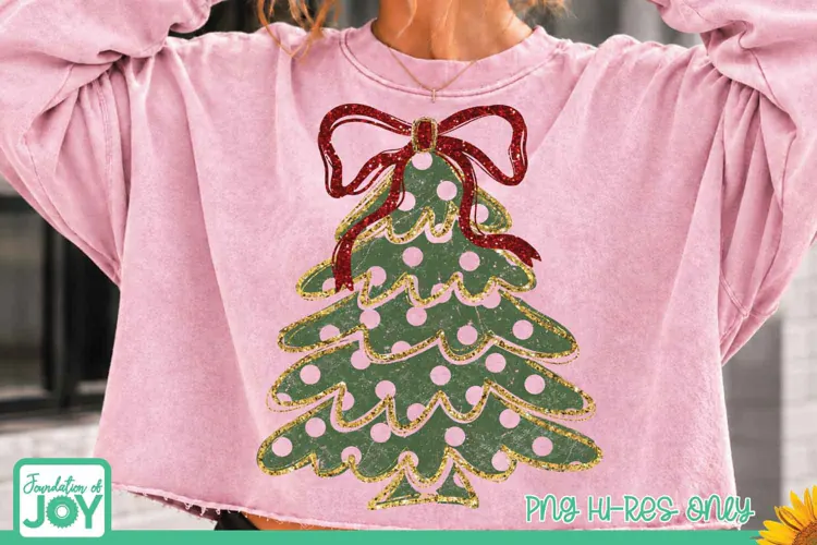 Christmas Tree PNG, Coquette Bow Christmas PNG, Polka Dots