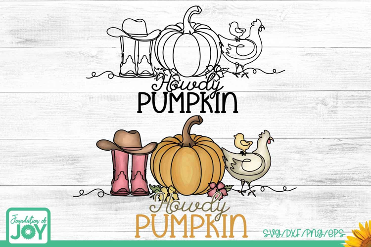 Howdy Pumpkin png, SVG, Continuous Line art. Fall Western