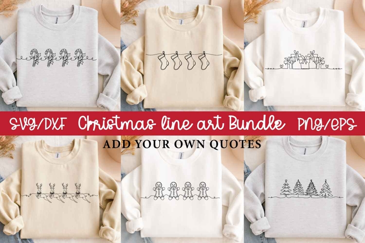 Christmas Line art Bundle, Continuous LIne art png svg