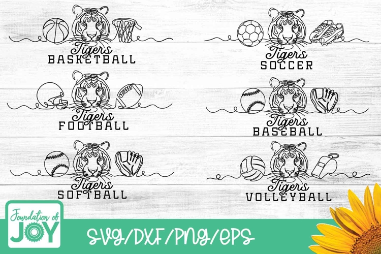 Tigers Mascot Line Art Bundle, football svg, basketball