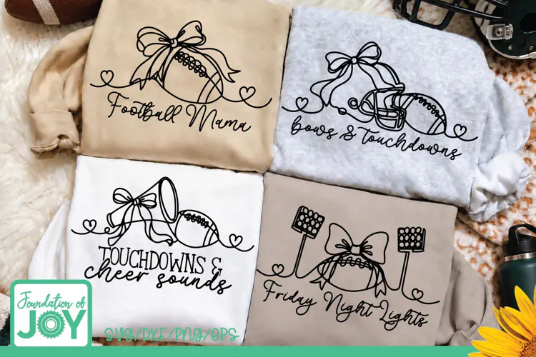 Football Mom svgs, Continuous Line art, 4 Football designs