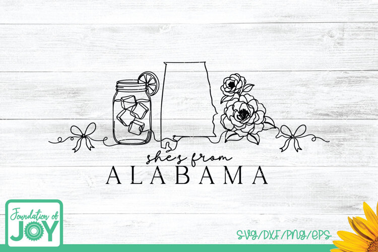 She's from Alabama svg, Continuous Line Art, Camellia png example image 1